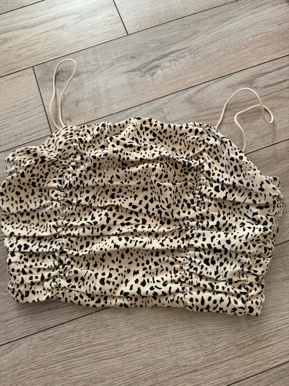 Cream and Black Spotted Smocked Tube Top